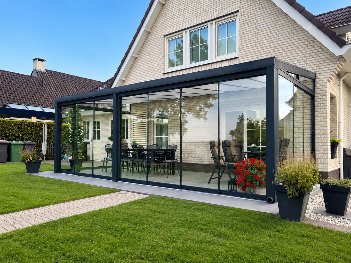 A glass roof that lets the light in and keeps the weather out.