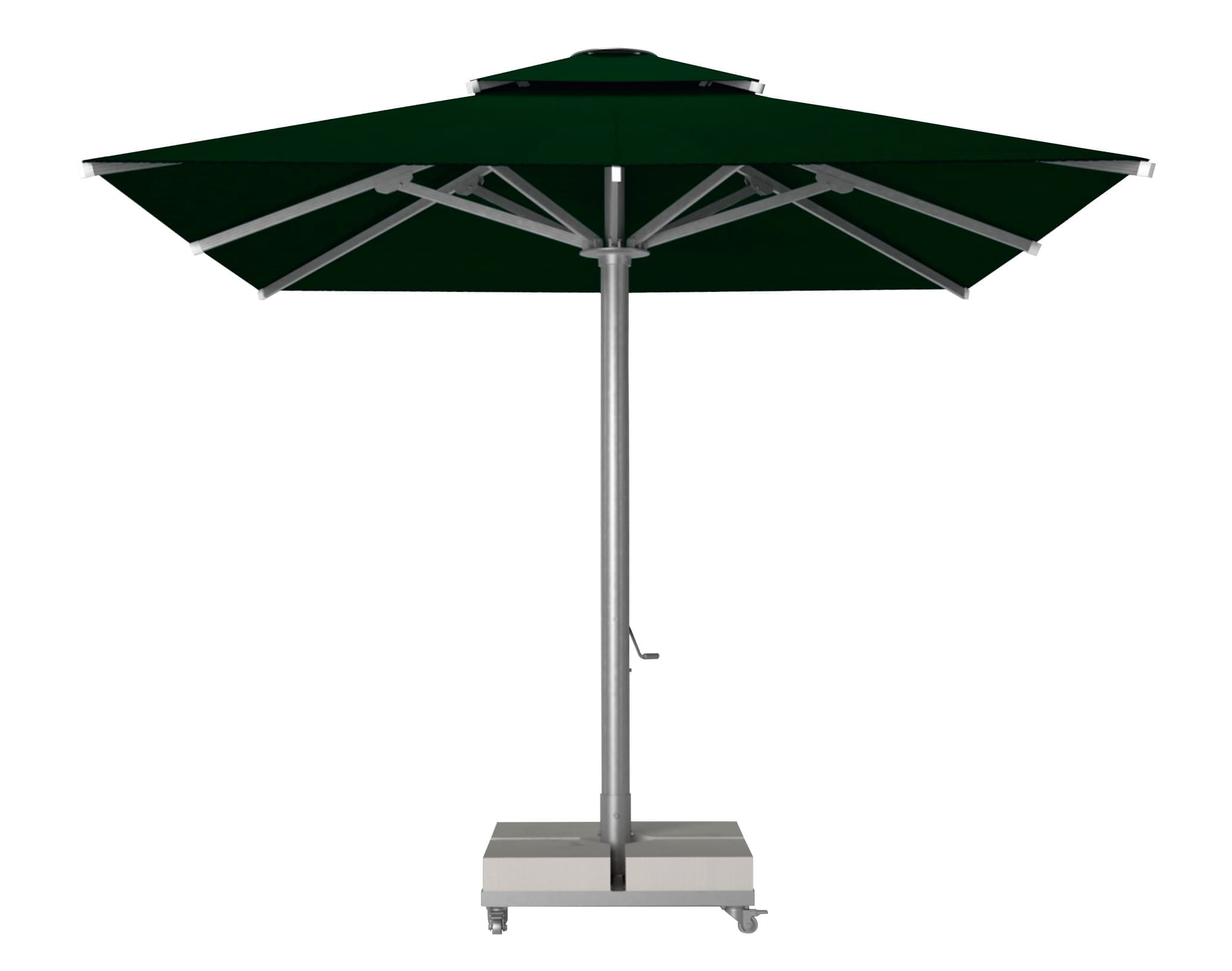 The Classic parasol - a square canopy on a straight centre pole, standing on a weighted base