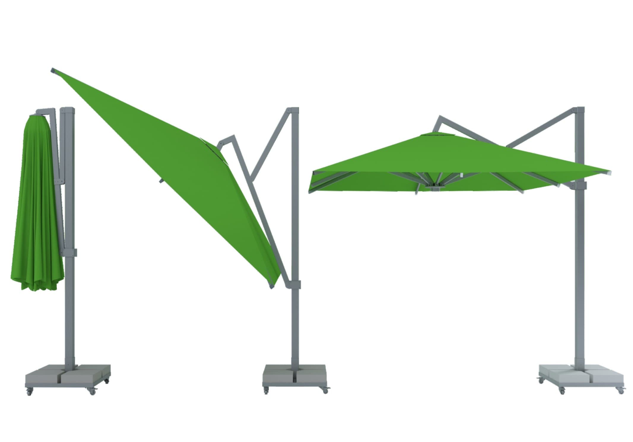 The Pendulum parasol - the mast stands to one side and the square canopy is carried out on an arm